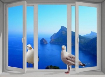 pigeon sur la fenêtre fantaisie Peinture décoratif